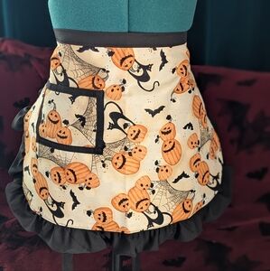Retro Mini Half Apron - Pumpkin Patch Polka Dots